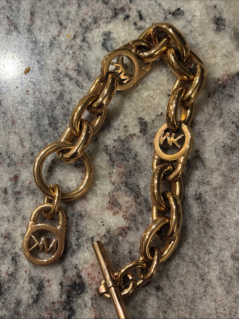 Michael Kors Polished Gold MK Link Toggle Bracelet